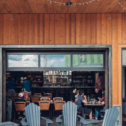 outdoor seating at distillery