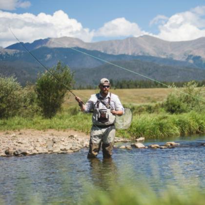 Man fly fishing in a mountain stream