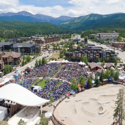 An aerial view of the Rendezvous Event Center during the 2025 Winter Park Jazz Festival