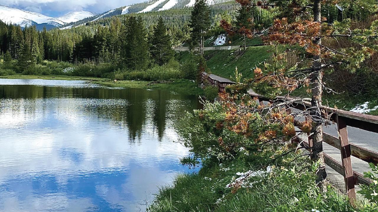 Art Trail is sponsored by Rendezvous Colorado Serene lake vista overlaid with Rendezvous Colorado logo