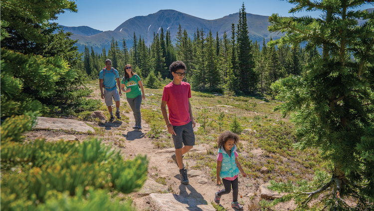 Family enjoying summer hiking