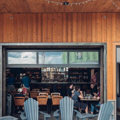 outdoor seating at distillery