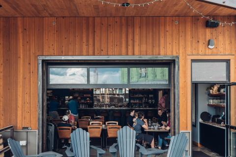 outdoor seating at distillery