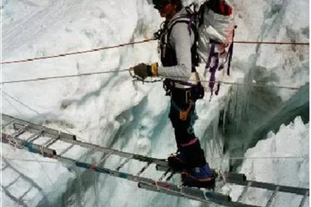 crossing crevasse in Khumbu glacier  Photo 4