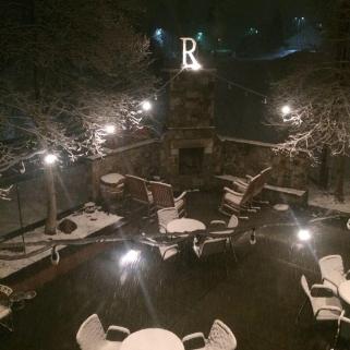 Randi's snowy nighttime patio