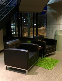 Seating in lobby closest to Highway 40.