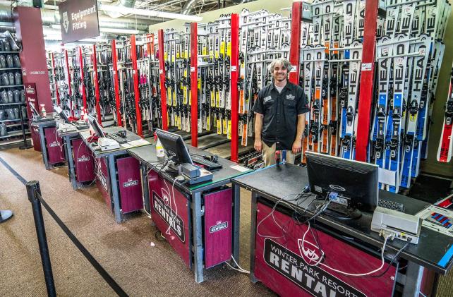 ski shop with clerk at counter