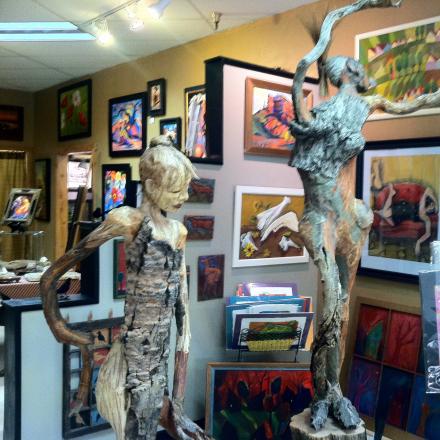 Painting and Scultures on display in an art gallery in Winter Park, Colorado
