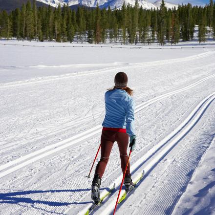 Cross-Country Skiing on a groomed meadow trail near Winter Park, Colorado
