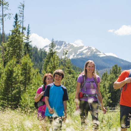 Family hiking in summer